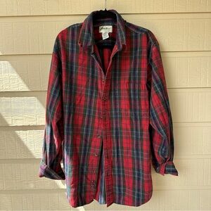 Vintage Eddie Bauer Red Plaid Button-Up Men's Shirt - Classic Flannel Style